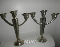Vintage Weighted Sterling Silver 3 Arm Candelabra Candle Holders Pair