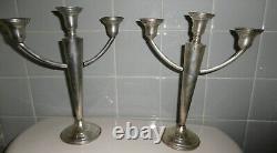 Vintage Weighted Sterling Silver 3 Arm Candelabra Candle Holders Pair