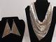 Vintage Whiting Davis Rare Silver Mesh Scarf Necklace With 2 Pairs Of Earrings