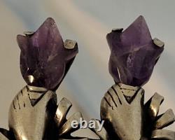 Vintage William Spratling Design Sterling Silver Hand & Amethyst Tulip EARRINGS