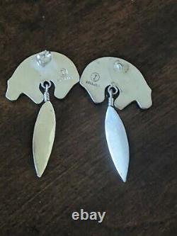 Vintage ZUNI Native American Sterling Silver Multi-Stone Bear Earrings Pair