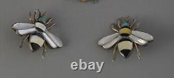 Vintage Zuni Indian Silver Inlay Clasp Earrings Bumble Bees 1 Tall