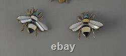 Vintage Zuni Indian Silver Inlay Clasp Earrings Bumble Bees 1 Tall
