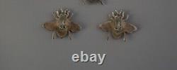Vintage Zuni Indian Silver Inlay Clasp Earrings Bumble Bees 1 Tall
