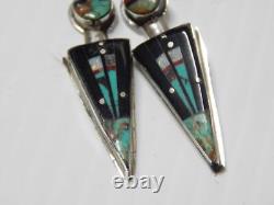 Vintage Zuni Indian Sterling Silver + Space Dsgn Stone Inlay Earrings A+ Gift