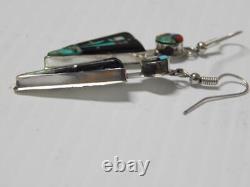 Vintage Zuni Indian Sterling Silver + Space Dsgn Stone Inlay Earrings A+ Gift