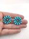 Vintage Zuni Sterling Silver Turquoise Cluster Flower Petit Point Earrings 1