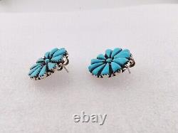 Vintage Zuni Sterling Silver Turquoise Cluster Flower Petit Point Earrings 1
