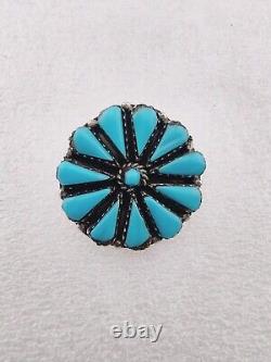 Vintage Zuni Sterling Silver Turquoise Cluster Flower Petit Point Earrings 1