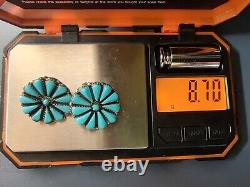Vintage Zuni Sterling Silver Turquoise Cluster Flower Petit Point Earrings 1