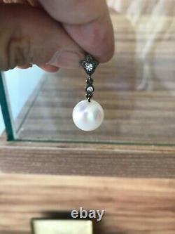 Vintage antique beautiful pearls sterling silver earrings pair