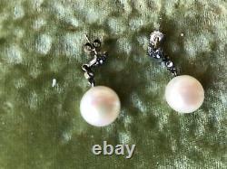 Vintage antique beautiful pearls sterling silver earrings pair