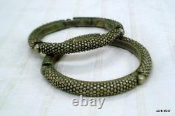 Vintage antique ethnic tribal old silver bangle bracelet pair set 2pc