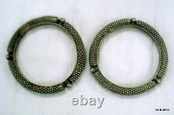 Vintage antique ethnic tribal old silver bangle bracelet pair set 2pc