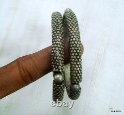 Vintage antique ethnic tribal old silver bangle bracelet pair set 2pc