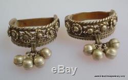 Vintage antique ethnic tribal old silver big toe ring pair belly dance jewelry