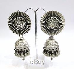 Vintage antique ethnic tribal old silver jewelry earring pair Rajasthan India