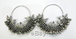 Vintage antique ethnic tribal old silver jewelry earring pair Rajasthan India