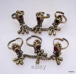 Vintage antique ethnic tribal old silver toe ring pair fish deign belly dance