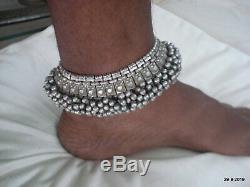 Vintage antique tribal old silver anklet pair feet bracelet ankle chain