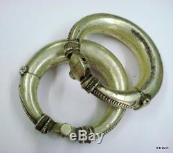 Vintage antique tribal old silver bracelet bangle anklet pair gypsy hippie