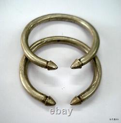 Vintage antique tribal old silver bracelet bangle cuff pair solid traditional je