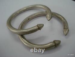 Vintage antique tribal old silver bracelet bangle cuff pair solid traditional je