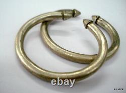 Vintage antique tribal old silver bracelet bangle cuff pair solid traditional je