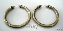 Vintage antique tribal old silver bracelet bangle cuff pair solid traditional je