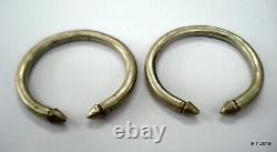 Vintage antique tribal old silver bracelet bangle cuff pair solid traditional je