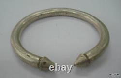 Vintage antique tribal old silver bracelet bangle cuff pair solid traditional je