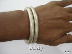 Vintage antique tribal old silver bracelet bangle cuff pair solid traditional je