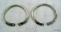 Vintage antique tribal old silver bracelet bangle cuff pair solid unisex jewelry