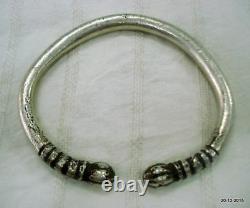 Vintage antique tribal old silver bracelet bangle cuff pair solid unisex jewelry