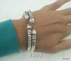 Vintage antique tribal old silver bracelet bangle cuff pair solid unisex jewelry