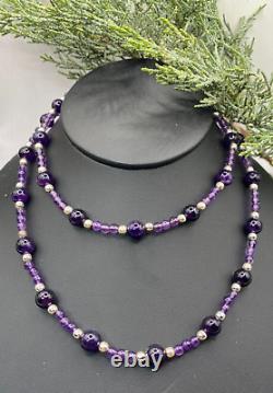 Vintage gorgeous sterling amethyst bead neckace 30 & pair of matching earrings