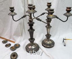 Vintage pair 18 candleholders Silverplate European Hallmarks crown & more 5 cap