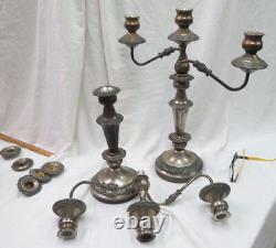 Vintage pair 18 candleholders Silverplate European Hallmarks crown & more 5 cap