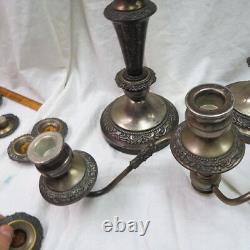 Vintage pair 18 candleholders Silverplate European Hallmarks crown & more 5 cap