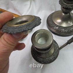 Vintage pair 18 candleholders Silverplate European Hallmarks crown & more 5 cap