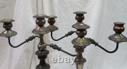 Vintage pair 18 candleholders Silverplate European Hallmarks crown & more 5 cap