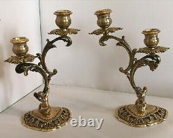 Vintage pair Putti Cupid Cherub candlesticks candelabra sterling silver italian