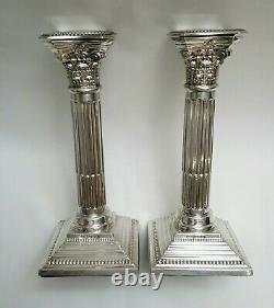 Vintage pair Sterling silver Neoclassical Corinthian column candlesticks 1184g