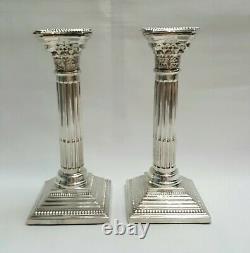Vintage pair Sterling silver Neoclassical Corinthian column candlesticks 1184g