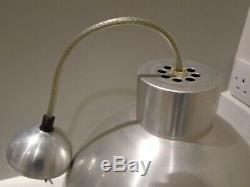 Vintage pair of Original BTC aluminium silver large pendant lights