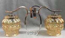 Vintage pair of french sconces lamps 1970-80's glass globes chrome plated metal