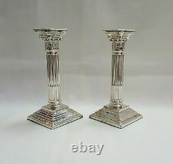 Vintage pair of silver plated Corinthian column candlesticks by Francis Howard