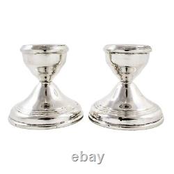 Vintage pair of sterling silver dwarf squat candlesticks on round bases
