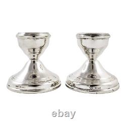 Vintage pair of sterling silver dwarf squat candlesticks on round bases
