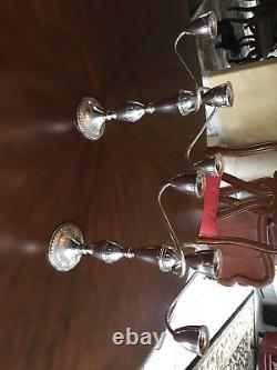 Vintage sterling pair of triple candelabra